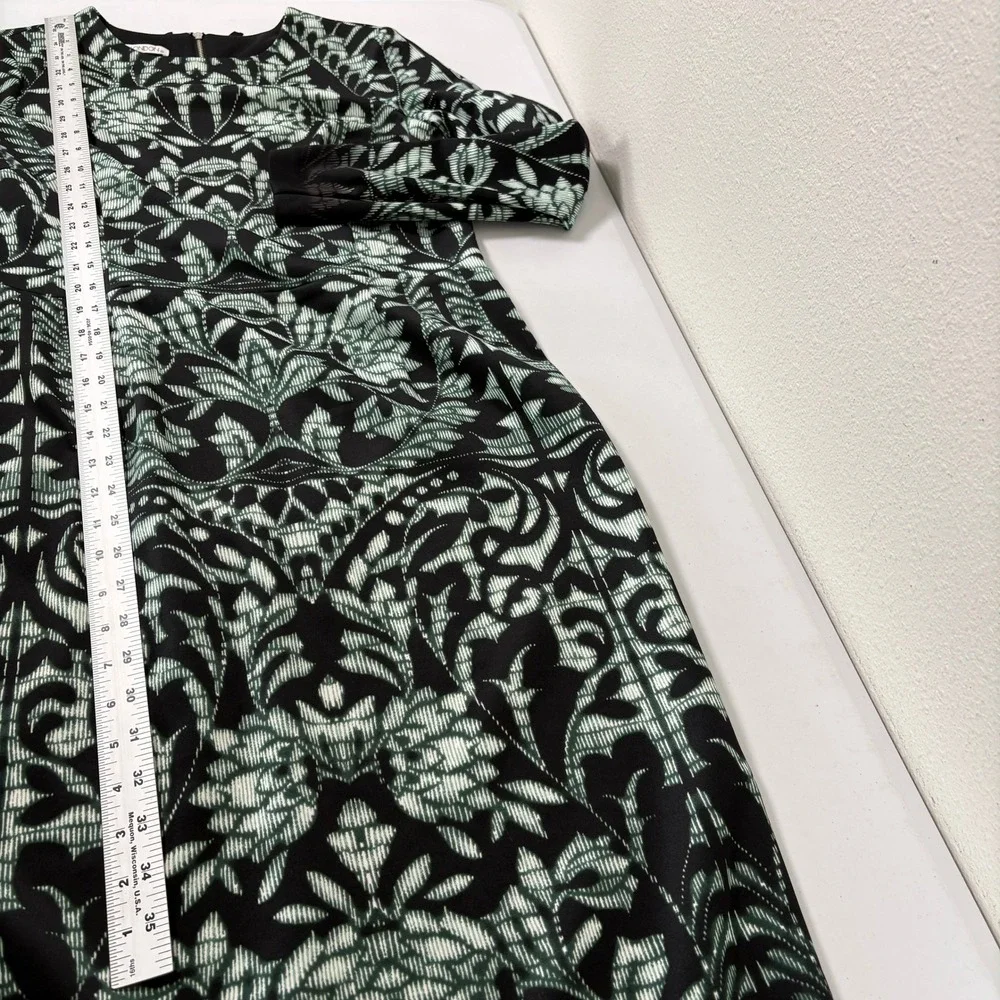 Maggy London Sheath Dress Womens 12 Black Green Damask Floral Long Sleeve Goth